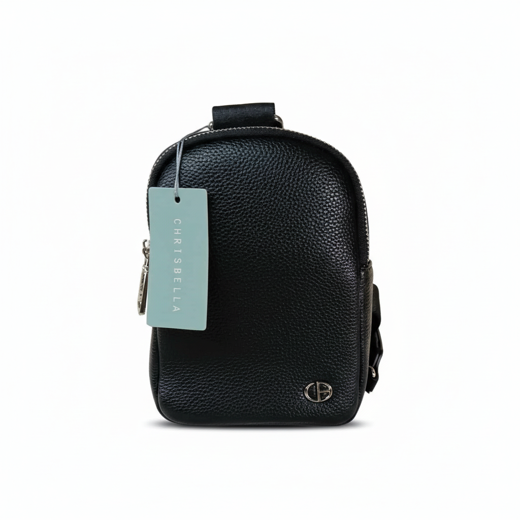 Chrisbella black leather crossbody messenger bag with adjustable strap for women in UAE