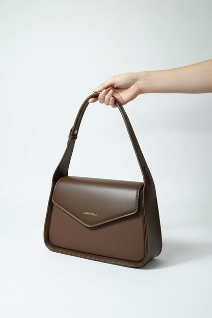 Chrisbella brown luxury shoulder bag with envelope flap and matching wallet