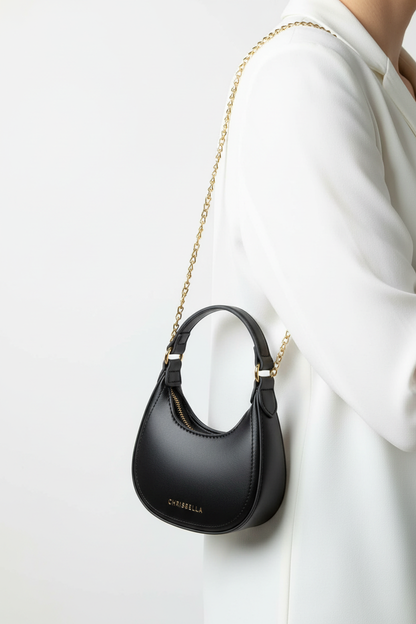 Chrisbella black luxury hobo bag set with mini bag and gold chain strap for women in UAE