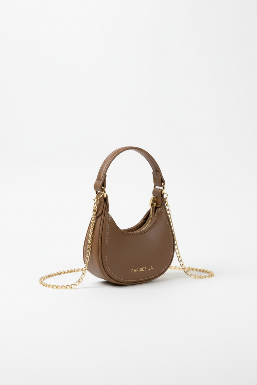 Chrisbella brown luxury hobo bag set with mini bag and gold chain strap for women in UAE