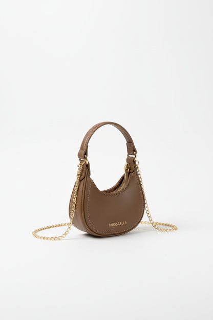 Chrisbella brown luxury hobo bag set with mini bag and gold chain strap for women in UAE