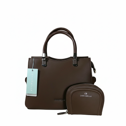 Chrisbella mini dark brown luxury handbag with adjustable sling and matching pouch for women in UAE