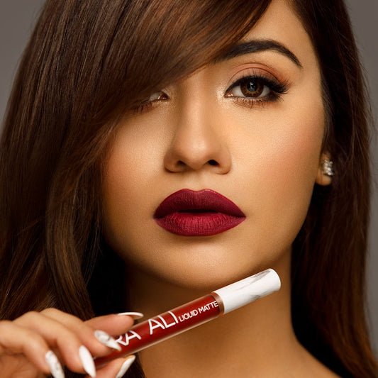 Sara Ali Cosmetics Leo warm tone deep maroon lipstick