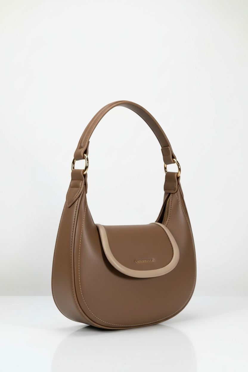 Chrisbella brown luxury hobo bag set with mini bag and gold chain strap for women in UAE