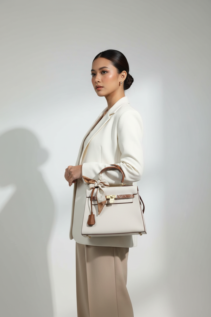 Chrisbella taupe olive brown luxury shoulder bag with gold hardware and matching wallet