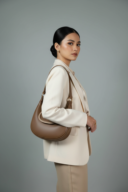 Chrisbella brown luxury hobo bag set with mini bag and gold chain strap for women in UAE