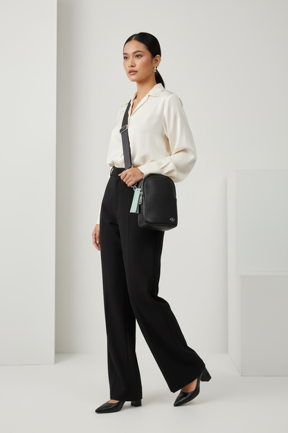 Chrisbella black leather crossbody messenger bag with adjustable strap for women in UAE